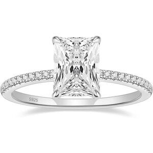 💫 Women Silver Wedding Promise Rings Sterling Radiant Cut Solitaire Jewelry